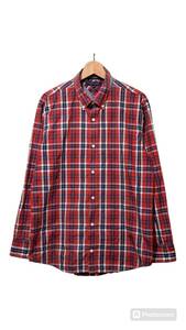 美品 TOMMY HILFIGER トミーヒルフィガー SLIM FIT スリムフィット 赤 チェック ボタンダウン シャツ XXL シャンブレー 2XL 