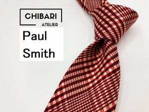 【超美品】PaulSmith　ポールスミス　チェック柄 ネクタイ 3本以上 送料無料 メンズ ワインレッド系　1205238