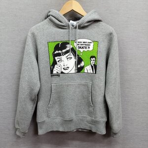 I688 THRASHER スラッシャー アメコミ プリント スウェット プルオーバー パーカー 裏起毛 ポケット ストリート グレー S スケーター