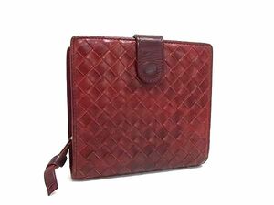 1円 BOTTEGA VENETA ボッテガヴェネタ イントレチャート レザー 二つ折り 財布 ウォレット 札入れ 小銭入れ レディース レッド系 BI5927