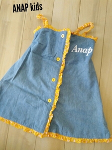 ANAP kids /90cm＊ お花柄のフリルが可愛いソフトデニムワンピース