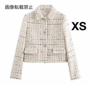 vintage ヴィンテージ レトロ ツイード ジャケット アウター XSサイズ レディース★ZARA 好きな方に★2024 A/W 秋新作 新品未使用★