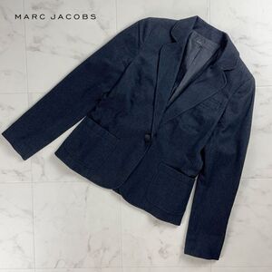 美品 MARC JACOBS マークジェイコブス ウール混 テーラードジャケット ストライプ柄 総裏 レディース 黒 ブラックサイズM*RC1440