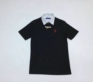 NOBLE PRODUCT ノーブルプロダクツ // 半袖 重ね着風 刺繍 ポロシャツ (黒) サイズ M