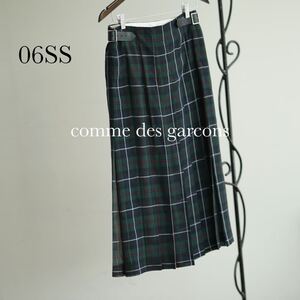 06ss COMME des GARCONS レザーベルト シースルー レイヤード タータンチェック スカート コムデギャルソン レディース グリーン 