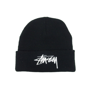 STUSSY ステューシー ストックロゴ 刺繍 ニット キャップ ブラック系【中古】