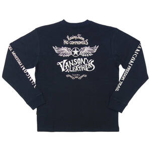 送料無料 バンソン 長袖 Tシャツ NVLT-2302 黒 3L(XXL) サイズ vanson 新品 刺繍 ロゴ ロンT バイカー フライングスター メンズ