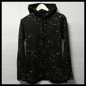 【スプラッシュ柄裏毛スウェットプルパーカー/BLK/M】