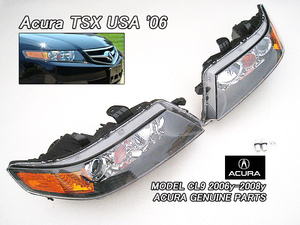 アコードCL7CL9後期【ACURA】アキュラTSX純正USヘッドライト左右(06-08yモデル)/USDM北米仕様ホンダUSAサイドマーカー付きフロントランプ