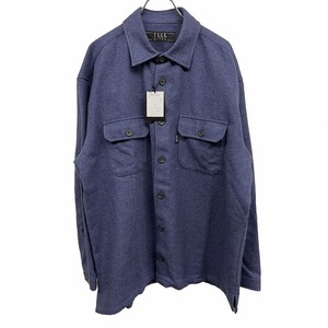 エル オム ジーンズ 【新品/訳アリ】ELLE HOMME JEANS ネルシャツ 無地 ボックスカット 長袖 綿×ポリ チェスト88-96 ネイビー 紺 メンズ