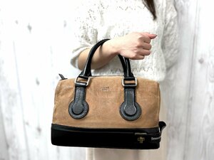 極美品 CELINE セリーヌ ミニボストンバッグ ハンドバッグ バッグ レザー 茶×黒 75201