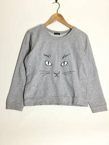 ★ EMODA エモダ スウェット トレーナー プルオーバー 猫 刺繍 グレー F 