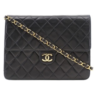 CHANEL シャネル チェーンショルダー マトラッセ ショルダーバッグ ラムスキン 黒 レディース【I180724024】中古