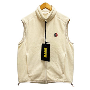 未使用品 モンクレール 22SS BEZZI GILET ベスト ダウンベスト フリース フェザー混 ワンポイント ワッペン 2 白 アイボリー レディース