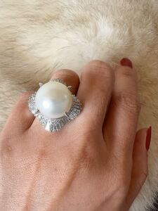 超弩級!! 南洋真珠 16mm 天然絶品ダイヤモンド3.18ct 最高級プラチナ900リング 大珠 pearl ring