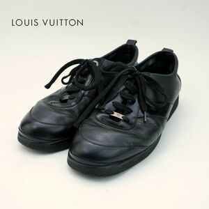 Louis Vuitton ルイヴィトン 7 1/2 26.5 レザースニーカー レースアップ レザー レディース 黒 ブラック /OC114