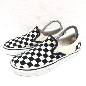 ●VANS ヴァンズ バンズ SLIP-ON 定番 チェッカー スリッポン 22cm 白×黒 ホワイト ブラックスニーカー スケボー サーフ レディース