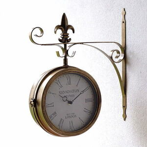 両面時計 おしゃれ 掛け時計 壁掛け時計 アンティーク調 クラシック 両面ウォールクロック フルールドリス Bz
