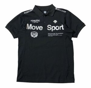 ● DESCENTE Move Sport デサント ムーブスポーツ ● ビッグ ロゴ プリント 半袖 ポロシャツ ブラック L