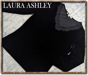 ☆LAURA ASHLEY　ローラアシュレイ　レース付きベロアカットソー　黒☆