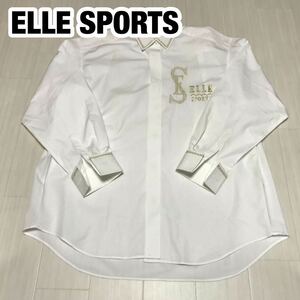 ELLE SPORTS エルスポーツ 長袖シャツ ドレスシャツ 38 ホワイト 刺繍ロゴ 