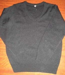 シンプル 無地 黒 長袖セーター 正装や制服に　130