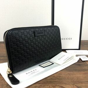 ☆送料無料☆ 未使用品 GUCCI ジップウォレット 449391 ブラック マイクログッチシマ 箱付き 153