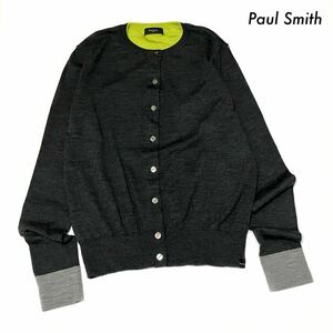 【送料無料】Paul Smith BLACK★長袖カーディガン クルーネック 配色切替 チャコールグレー ポールスミスブラック