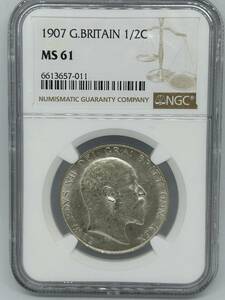 1907☆イギリス☆ハーフクラウン☆銀貨☆エドワード７世☆NGC MS61