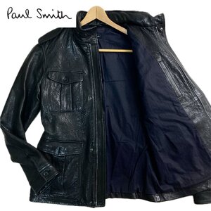 美品/XLサイズ PS ポールスミス PS Paul Smith ラムレザー シングル ライダース ジャケット ブルゾン ブラック