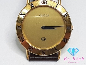 グッチ GUCCI メンズ 腕時計 3000M ゴールド ブラウン 茶 SS レザー ブレス アナログ クォーツ オールド ヴィンテージ 【中古】 bt2896