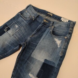 BAYFLOW DENIM Tapered ストレッチ ジーンズ デニム ジーパン ダメージ加工 パッチワーク ベイフロー 紺 29