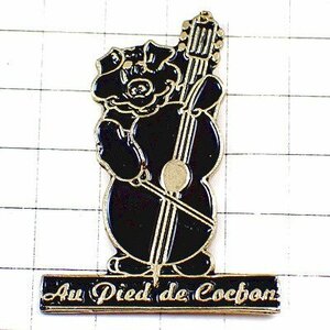 ピンバッジ・コントラバス楽器ブタ豚くん音楽ミュージシャン AU-PIED-DE-COCHON PARIS FRANCE◆フランス限定ピンズ