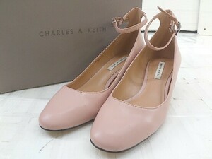 ◇ ◎ CHARLES & KEITH チャールズ＆キース ラウンドトゥ ヒール ストラップパンプス サイズ38 ピンク レディース