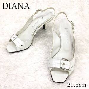 DIANA ダイアナ パンプス ハイヒール サンダル 型押しクロコダイル 金具ベルト レザー サイズ21.5cm 日本製 白