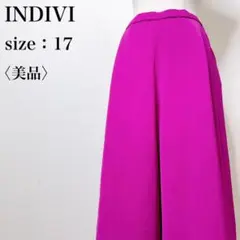 【美品】インディヴィ 大きいサイズ リラックス  体型カバー タックワイドパンツ