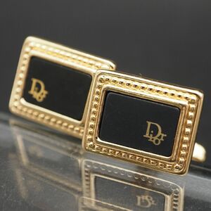 R835 クリスチャン ディオール Christian Dior GERMANY刻印 カフスボタン ロゴ ブラックカラー ゴールド デザイン カフリンクス