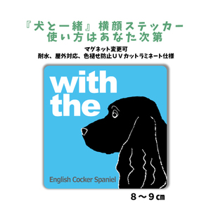 イングリッシュコッカースパニエル『犬と一緒』 横顔【玄関 車 ポスト】ステッカー 名入れマグネット変更可 屋外 防水 カスタマイズ可