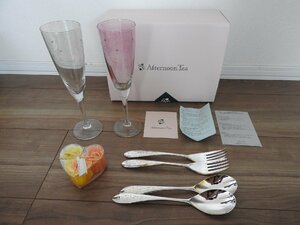 ★☆未使用/afternoon Tea　アフタヌーンティーシャンパングラス　スプーン　フォーク　バスローズ　ギフトセット　箱付☆★