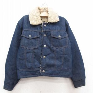 古着 シアーズ 長袖 デニム ボア ジャケット キッズ ボーイズ 子供服 80s 紺 ネイビー 23oct27