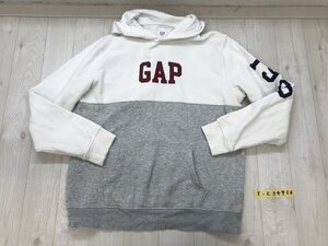 GAP ギャップ レディース ロゴプリント 裏起毛 フーディー パーカー L 杢グレー白