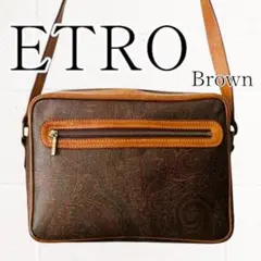 【訳アリ品】ETRO(エトロ)ショルダーバッグ 総柄 レザー ブラウン