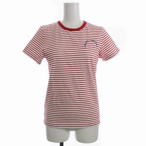 マークジェイコブス MARC JACOBS Tシャツ カットソー ボーダー クルーネック ロゴ 刺繍 半袖 XS TP 赤 レッド 白 ホワイト