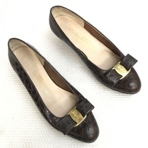 イタリア製☆フェラガモ/Salvatore Ferragamo☆クロコダイル/ヴァラリボン/パンプス【size:6C/23.0/茶/brown】本革/レザー/pumps◇bQ-584