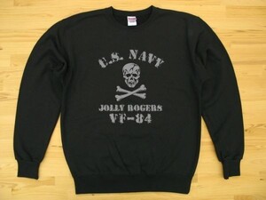 JOLLY ROGERS VF-84 黒 9.7oz トレーナー グレー XL スウェット ジョリーロジャース スカル ドクロ U.S. NAVY