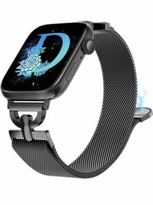 Apple Watch バンド/アップルウォッチバンドDバックル ステンレス磁石磁気マグネット42/44/45/49mm 男女兼用　黒