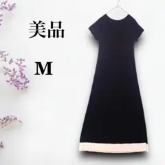 美品　Aライン　ロングワンピース　半袖　M ♡ ニット　大人女子　体型カバー