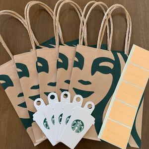 STARBUCKS スターバックス ミニサイズ 紙袋 ギフトタグ シール 5枚 ロゴ ショッパー 手提げミニ プレゼント ラッピング ギフト スタバ 新品