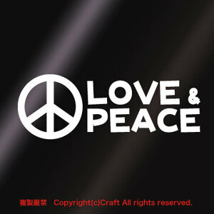 LOVE & PEACE ラブ＆ピース/ステッカー（白/14cm）屋外耐候素材//