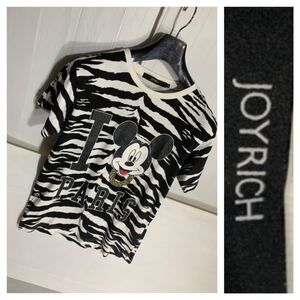 JOYRICH ジョイリッチ × DISNEY ディズニー グレイス アートワークス ミッキーマウス ゼブラ柄 I ミッキー PARIS 半袖 Tシャツ 白 × 黒 S